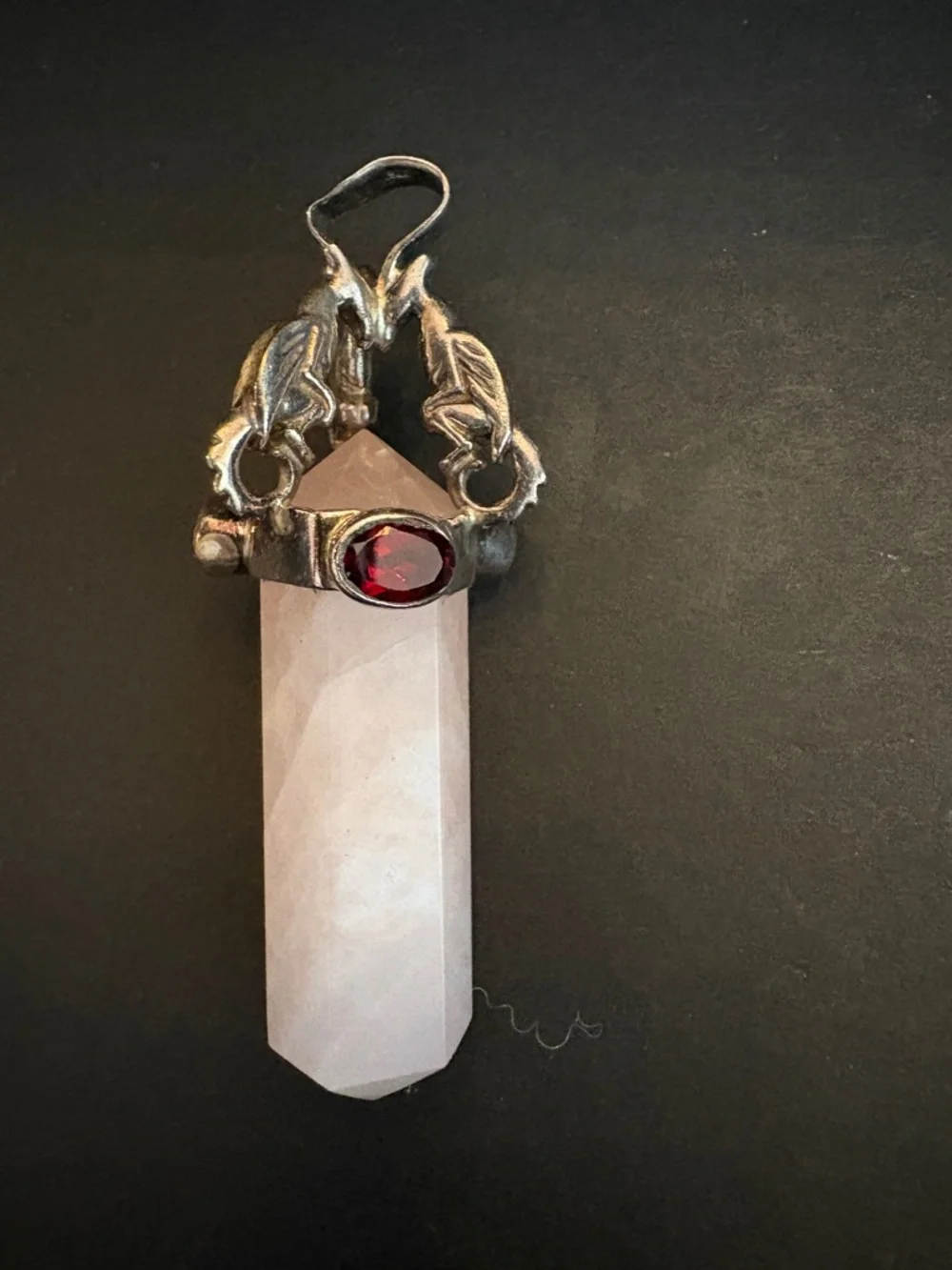 Rose Quartz Crystal Pendant Necklace + Matching Earrings | Boho Gemstone Set - Picture 3 of 4